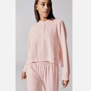 DONNI Terry Henley Sweatshirt Peony Pink Size M NWT Made in USA